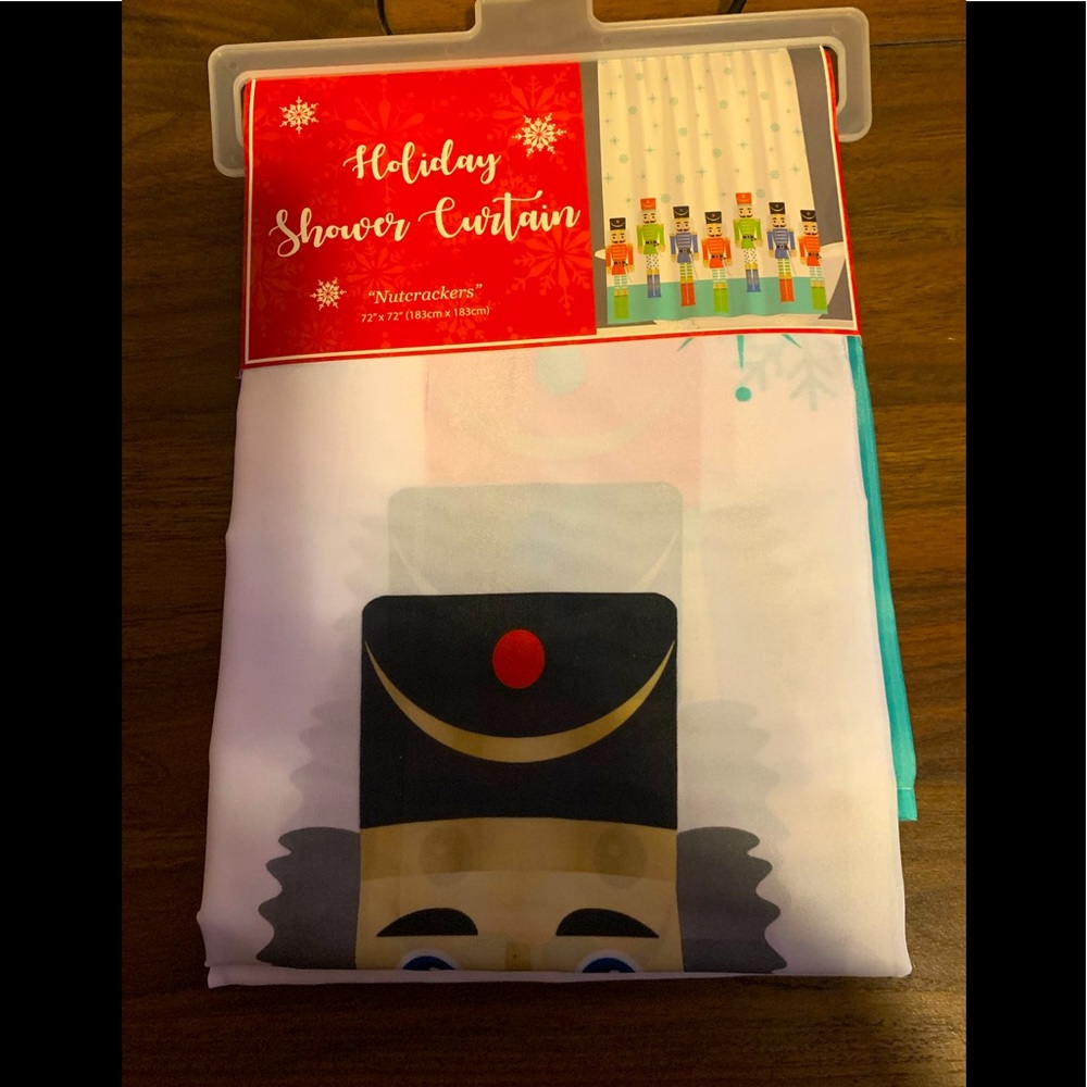 Miss Holly NWT Holiday Themed Nutcracker Shower Curtain and Hooks Dims 72” X 72”